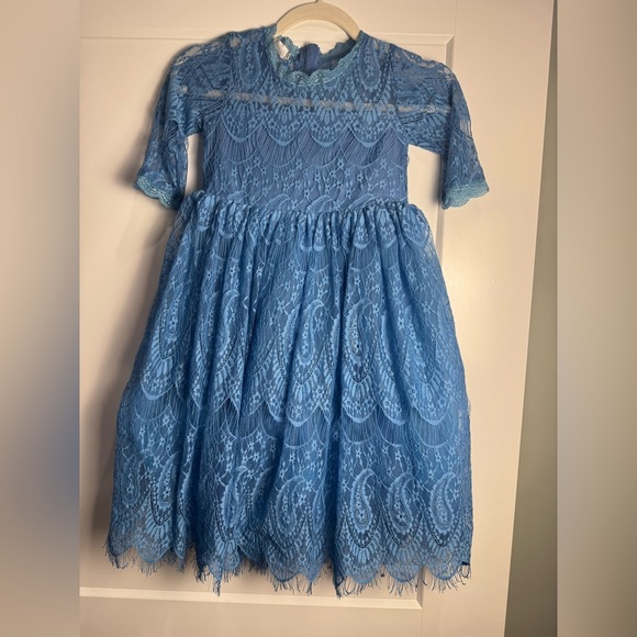 Trish Scully bella Rafaela dress Carolina blue *no belt* lace - Picture 2 of 8